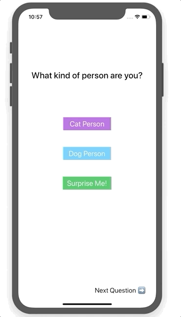 Gif showing features of three sets of questions